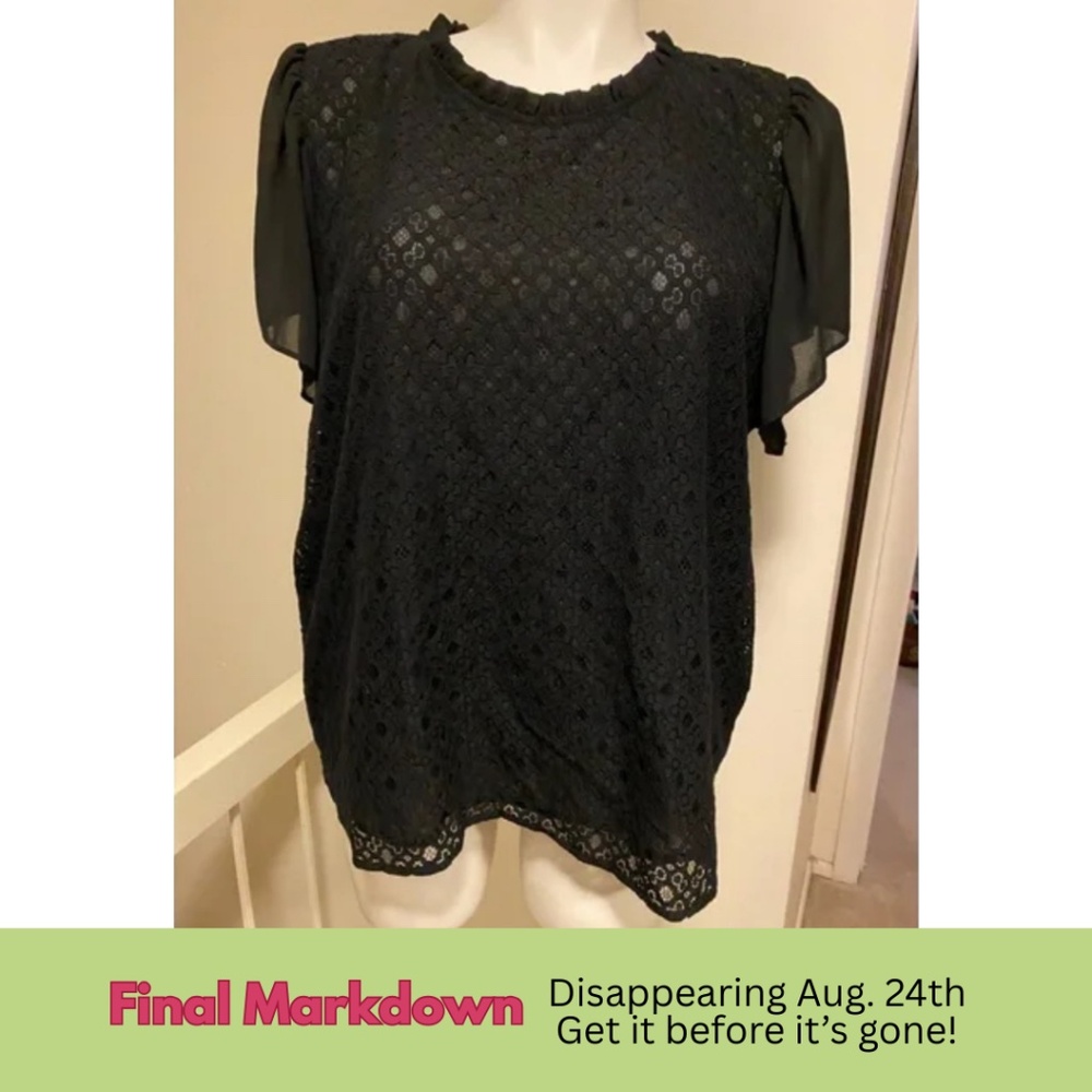 Loft black lace /chiffon short sleeve blouse